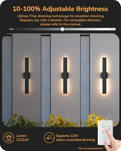 EDISHINE 23.6" Modern Outdoor Wall Light, Black LED Exterior Light Fixture