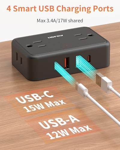 2 Prong Power Strip, 4AC&2A2C, 6 FT Two Prong Extension Cord for Old House