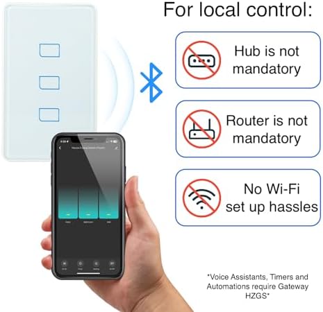 HAUZA Smart Light Switch Bluetooth (BLE), 3 Touch Buttons Panel