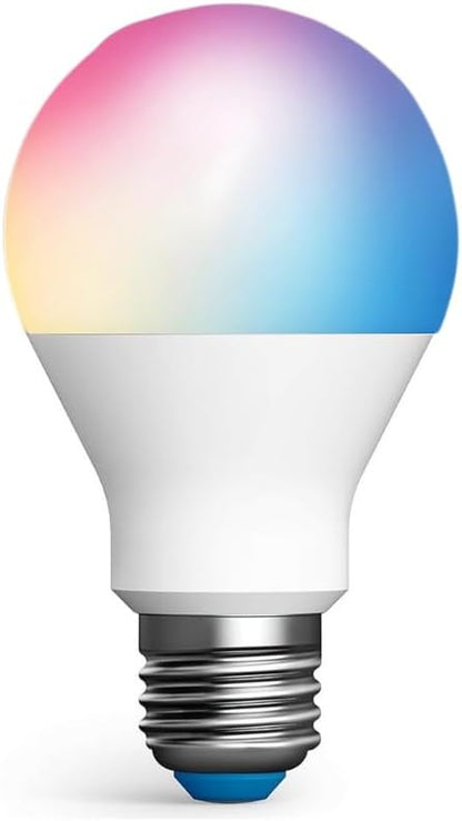 Smart A19 LED Bulb, WiFi + Bluetooth, 9W (60W Eq), RGB & Tunable White 2700K-6500K, 800 Lumens, Dimmable, E26 Base, Compatible with Alexa & Google Assistant