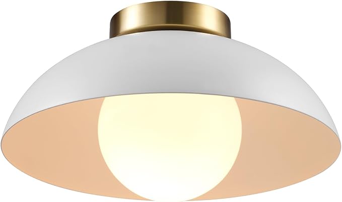1-Light Matte White Flush Mount Ceiling Light with White Opal Glass Shade | Opal Glass Shade, Low Profile, Modern, Hallway, Bedroom, E26 Base, Model 66000159