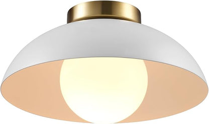 1-Light Matte White Flush Mount Ceiling Light with White Opal Glass Shade | Opal Glass Shade, Low Profile, Modern, Hallway, Bedroom, E26 Base, Model 66000159