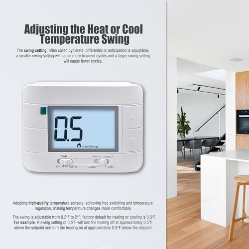Aowel 2 Heat/ 1 Cool Non-Programmable Thermostat for Home Heat Pump System and Conventional Single-Stage System, with Room Temperature & Humidity Monitor (White Backlit Screen)