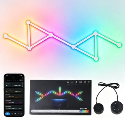 Smart WiFi Wall Light, DIY Geometry Splicing Gaming Lights Compatible with Alexa and Google Assistant, Music Sync & Voice Control, LED Wall Lights for Home Decor & Game Room, Bedroom (9 Lines, White)