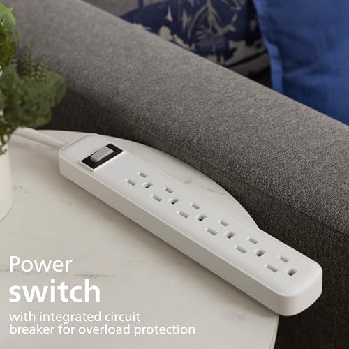 Philips Surge Protector Power Strip, 2 Ft Extension Cord
