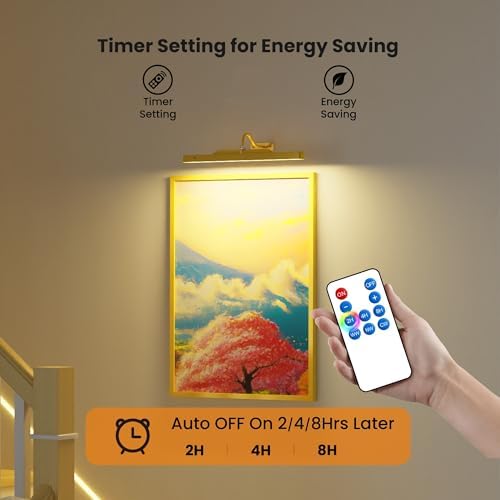 Picture Light Gold 2Pack, 5000mAh Battery Opertated Cordless Picture Lights for Wall, 16in CCT Dimmable with Touch Control for Wall Painting,Frame, Portrait, Dartboard
