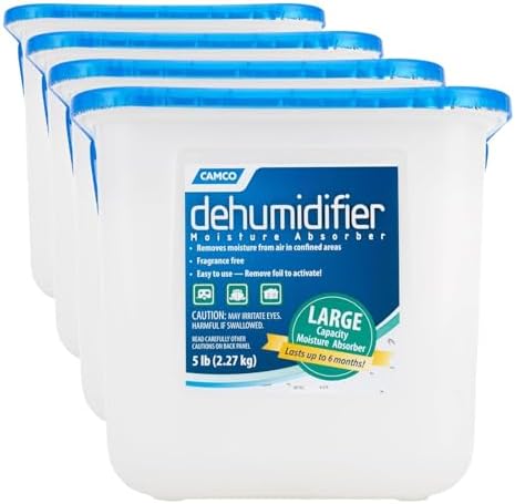 Camco Moisture Absorber Bucket - Features Fast-Acting Moisture-Absorbing Agent - No-Fragrance Beads – Use with RV Storage, Camper Organization & More (44282) (Pack of 4)