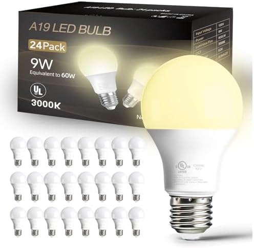 dalattin 24 Pack A19 LED Bulbs,9W Equivalent 60 Watts,E26 Base, Warm White 3000K,800 LM,Non-Dimmable,Efficient Energy Saving Lights for Living Room,Office,80+ CRI,120V, UL Listed