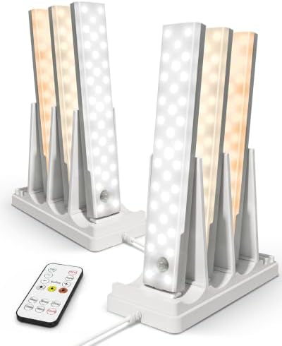 EZVALO 6-Pack Under Cabinet Lighting with 2 Charging Stations, 9 Inch Rechargeable Wireless Motion Sensor Lights, 2000mAh, 3 Color Temps, Dimmable, Magnetic, Remote Control for Kitchen, Closet