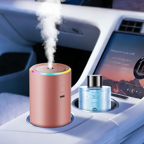 Car Air Freshener for Women, Ocean Scent Pink Smart Car Air Fresheners with 100ml Essential Oil Car Fragrance Accessories, 5 Adjustable Car Aroma Diffuser, RGB Music Syncing Light, Auto On/Off