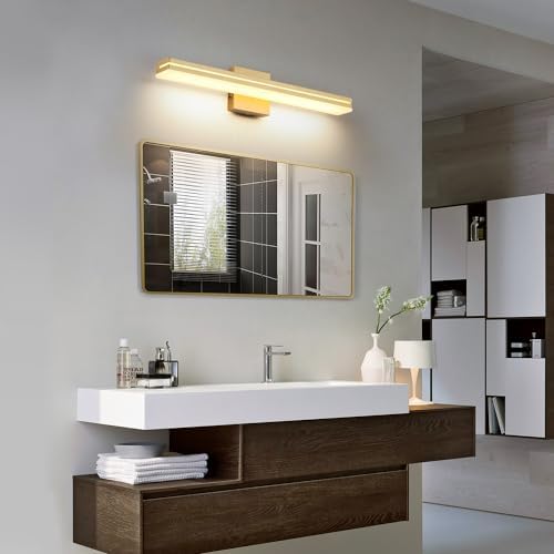 SineRise LED Modern Bathroom Vanity Light Fixtures (24-Inch, 3000K/4000K/6000K, Dimmable), Gold Modern Acrylic Bathroom Wall Lighting Fixtures Over Mirror