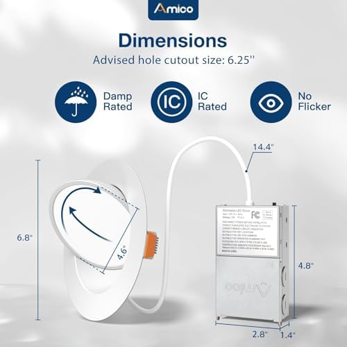 Amico 6 Pack 6 Inch 5CCT Gimbal LED Recessed Ceiling Light