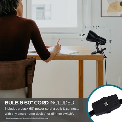 Catalina Lighting Adjustable LED Mini Clip Reading Lamp, Multipurpose Clip Lamp for Office, Dorm, or Bedroom, Smart Home Compatible, LED Bulb Included, 5", Black