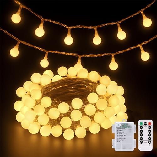 JMEXSUSS Warm White 100 LED Globe Battery Operated Christmas Lights Indoor