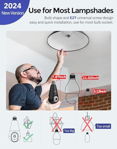 Hugolog 2K 3MP Light Bulb Security Camera 5G& 2.4GHz WiFi, 360° Wireless Outdoor Indoor Camera for Home, Motion Detection, Two-Way Talk, Color Night Vision, Siren Alarm, Compatible with Alexa