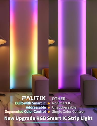 PAUTIX RGB Smart IC COB LED Strip Light USB 5V 6.56ft/2m,Work with Alexa/Google Assistant,Color Chasing UL-Listed Multicolor Flexible Tape LED Strip Light,for Cabinet,TV,Bedroom,Party DIY Decoration
