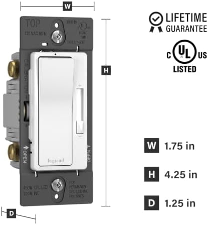 Legrand Radiant 450W LED Dimmer Light Switch 3-Way Rocker Tri-Color 1-Pack
