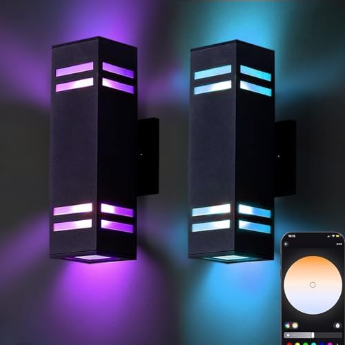 rosykite 13" RGB Outdoor Wall Lights, Warm to Cool White Up Down Sconce