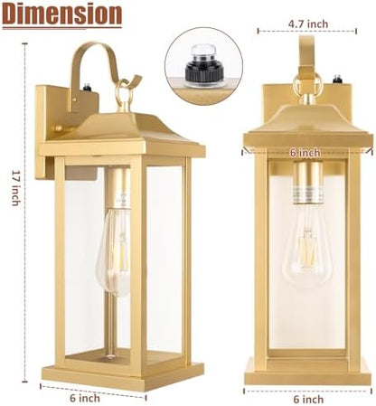 17 Inch Gold Outdoor Sconces Dusk to Dawn 2-Pack