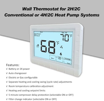 Programmable Thermostat for Home,Auto Changeover Heat Pump Thermostat for Multi-Stage,2 Heat/2 Cool or 4 Heat/2 Cool, Ultimate Comfort,Extra Large Display,White Backlight