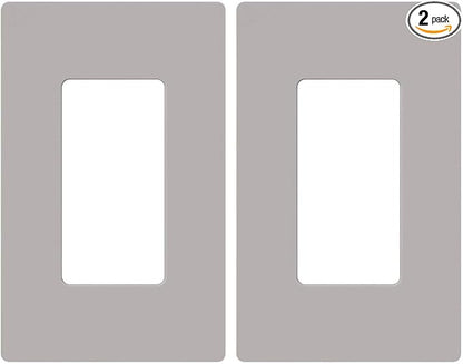 Lutron Claro Light Switch Cover Plate, 1 Gang Wallplate, for Decorator Light Switches, Screwless Switch Plate Cover, Gloss, CW-1-GR-2, Gray, 2 Pack