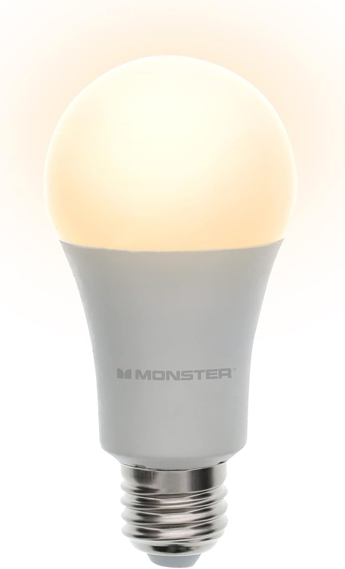 Monster Multi-Color and Warm-White LED Light Bulb, 16,000,000 Lighting Possibilities, Customizable with App, Compatible with Alexa/Siri/Google Assistant, Wi-Fi Enabled, 1-Pack, 9 watt