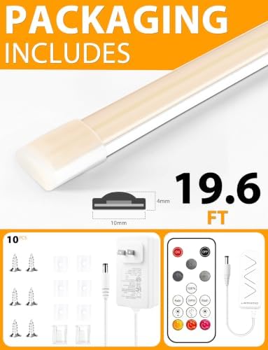 COB LED Strip Lights, Natural White Dimmable with Remote, 19.6ft