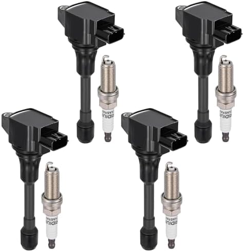 BDFHYK 4 Ignition Coil Pack UF719 and 4 Iridium Spark Plug 91187 Compatible with Nissan Versa 2012-2019, Versa Note 2014-2019 1.6L l4 Coil for C861 COP621 GN10648 5C1896