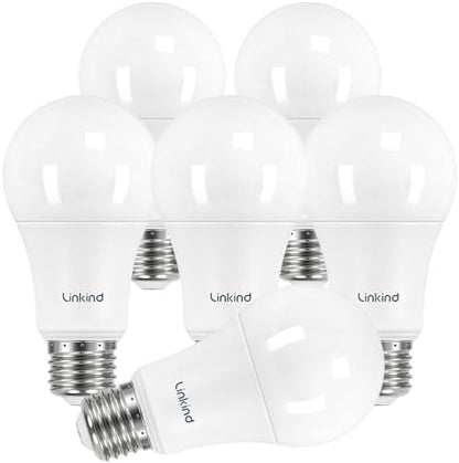 Linkind A19 LED Light Bulbs, 75 Watt Equivalent, 2700K Soft White 6 Packs