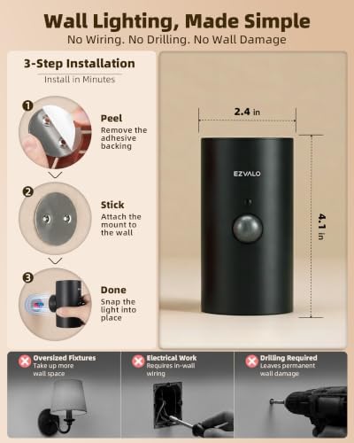 EZVALO Motion Sensor Wall Lights, Rechargeable Wall Sconce Battery Operated with Remote, 3 Color Temps & 12 RGB, Wireless Wall Light for Living Room, Hallway, Stairway (4 Pack, Black)