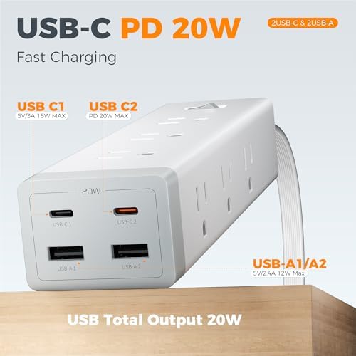 TESSAN Surge Protector Power Strip with 1050J Protection, 15 Ft, Grey
