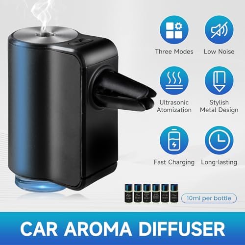 Featwell Car Air Freshener, Air Freshener Diffuser Three Adjustable Modes, Aromatherapy Machine Rechargeable (Black)