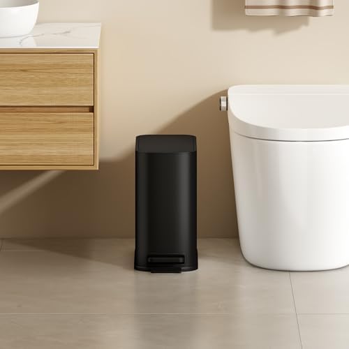 TIPGO Small Bathroom Trash Can with Lid Soft Close,1.3 Gallon, Matte Black