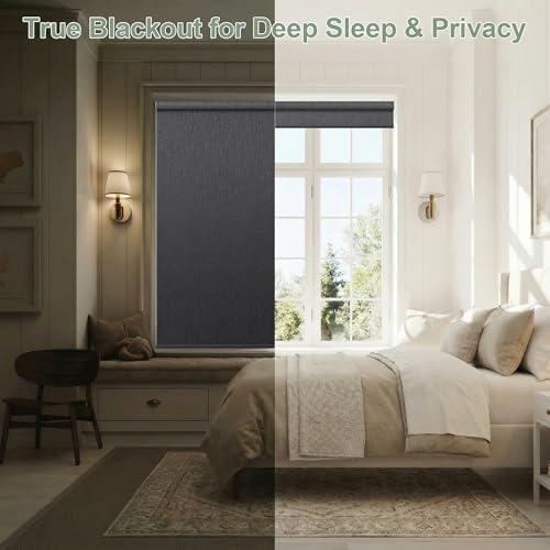 ZSHINE Motorized Blackout Roller Shades Remote Control Rechargeable(82164E)