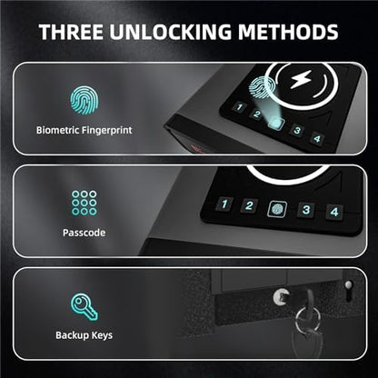 XDeer Biometric Gun Safe for Handgun with Wireless Charging, Quick Access Fingerprint Gun Safes, Bedside Pistol Case, 7/24 Digital Alarm Clock Small Safe Silver 1PCS