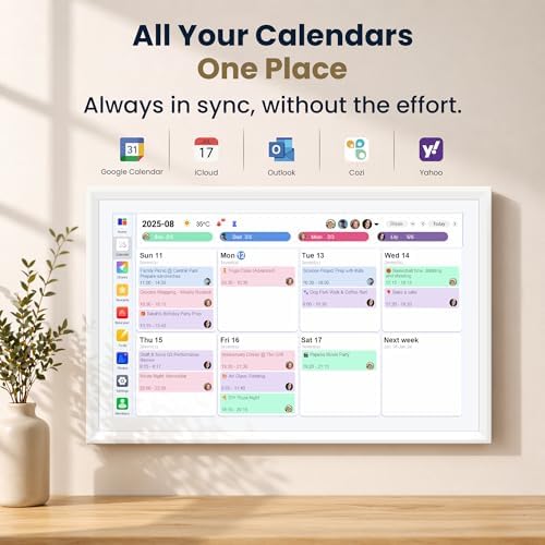 21.5-Inch Smart Digital Calendar & Photo Frame for Family, Large Wall Planner with Auto-Sync to Apple, Google & Outlook, Touchscreen Display with Chore Chart, To-Do Lists & Meal Planner, No Subscription, White Frame