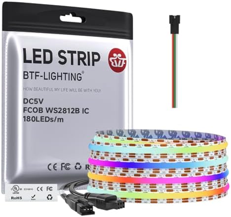 BTF-LIGHTING FCOB COB WS2812B IC RGB LED Strip DC5V 9.8FT 540LED 10mm IP30