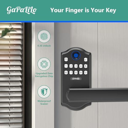 Smart Fingerprint Door Lock with APP Control, Keyless Entry Door Lever, Electronic Door Handle, Aluminum Alloy Construction, 5 Unlock Methods for Home Office Security,Black