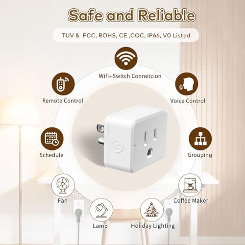 NineLeaf Slim WiFi Smart Plug w Switch, Remote App Control, 15A/1500W, Compatible with Alexa/Google Home via Tuya, Compact Design Control Anywhere,Timer/Schedule, TUV FCC, 2.4G Only(2Remotes 5Outlets)