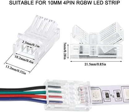Flutesan 20 Pcs 4 Pin 10 mm LED Strip Connector RGB Lights Waterproof Adapter 22 AWG Wires Connector for Strip Light Unwired Gapless Track 5v 12v 24v