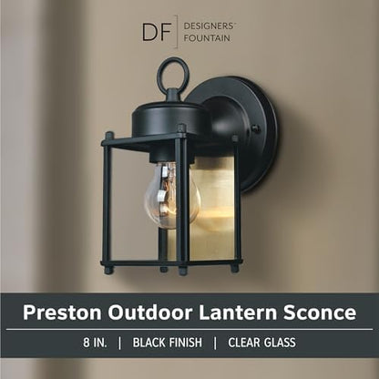 DESIGNERS FOUNTAIN Preston Outdoor Light Fixture, 8 Inch Exterior Wall Lantern Sconce for Front Door, Patio and Porch, Black, 1161-BK (Pack of 6)