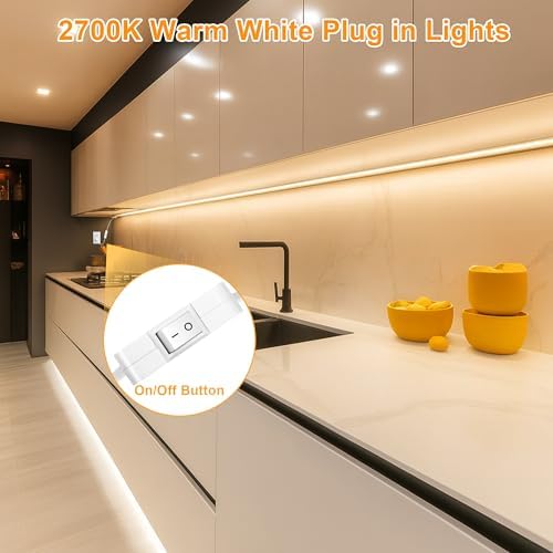 maylit Under Cabinet Strip Lighting Plug in 36in, Ultra Bright Small LED Light Bar, 2700K Warm White, Wired Lights for Kitchen Cabinet, Counter, Workbench, Desk, Closet, Shelf, Indoor