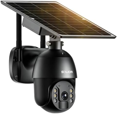 SOLIOM 4G LTE Security Camera, Solar Wireless Cellular Security Camera, 360° Pan Tilt View with Spotlight, 1080P Night Vision, 2-Way Talk, PIR Motion Sensor, No WiFi, Black