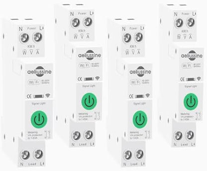 Smart Switch, 1-63A Adjustable WiFi Breaker(4 PCS) | Smart Life/Tuya APP Remote Control Monitor Voltage Power Energy, Compatible with Alexa Google Home, DIN Rail Mountable