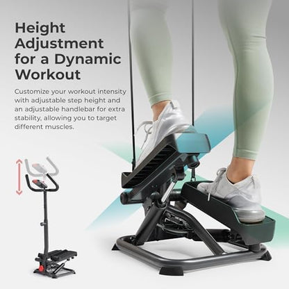 Sunny Health & Fitness Smart Stair Stepper w/Handlebar & Resistance Bands | 330 lb Capacity, Adjustable Handlebar & Step Height, Stair Climber, Device Holder, Hydraulic Resistance, SunnyFit App
