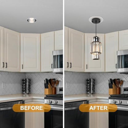 5 and 6 inch Recessed Can Light Conversion Kit, Ceiling Light Fixture Upgrade, Pendant & Hanging, 7¾ Inch Flat Steel Ceiling Medallion, White Finish 2 Packs