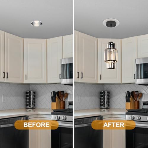Recessed to Pendant Light Converter Kit 5 and 6 inch Can Light Conversion, Includes E26 Socket, Mounting Bracket, Round Ceiling Plate & White Cover