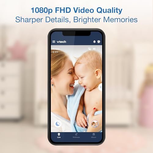 VTech Smart WiFi Baby Monitor, 2 Cameras – See Both Rooms at Home or from Anywhere, Free App, 1080p Split Screen, 5" HD Screen, Pan-Tilt-Zoom, Night Vision | VM901-2