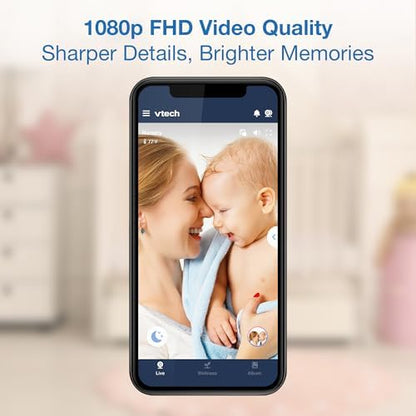 VTech Smart WiFi Baby Monitor, 2 Cameras – See Both Rooms at Home or from Anywhere, Free App, 1080p Split Screen, 5" HD Screen, Pan-Tilt-Zoom, Night Vision | VM901-2