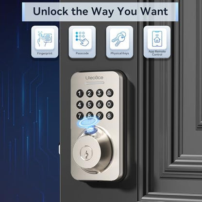 Ulecoce U68W WiFi Fingerprint Smart Door Lock with Knob Set, Satin Nickel